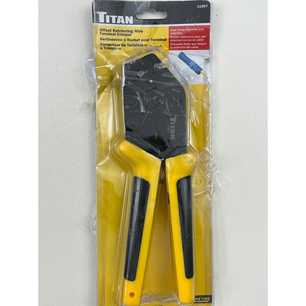 Titan 11957 TITAN Offset Fixed Jaw Ratcheting Terminal Crimper
